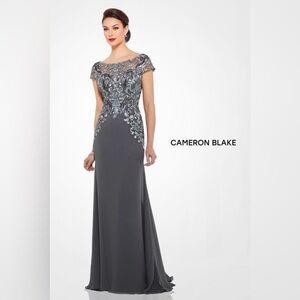 Elegant Gray and Blue Floral Lace Dress